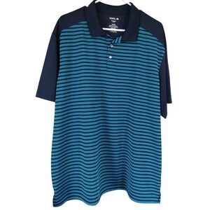 Haggar Cool Eighteen Polo Golf Shirt Blue‎ Stripe Short Sleeve Mens Size XL SEE